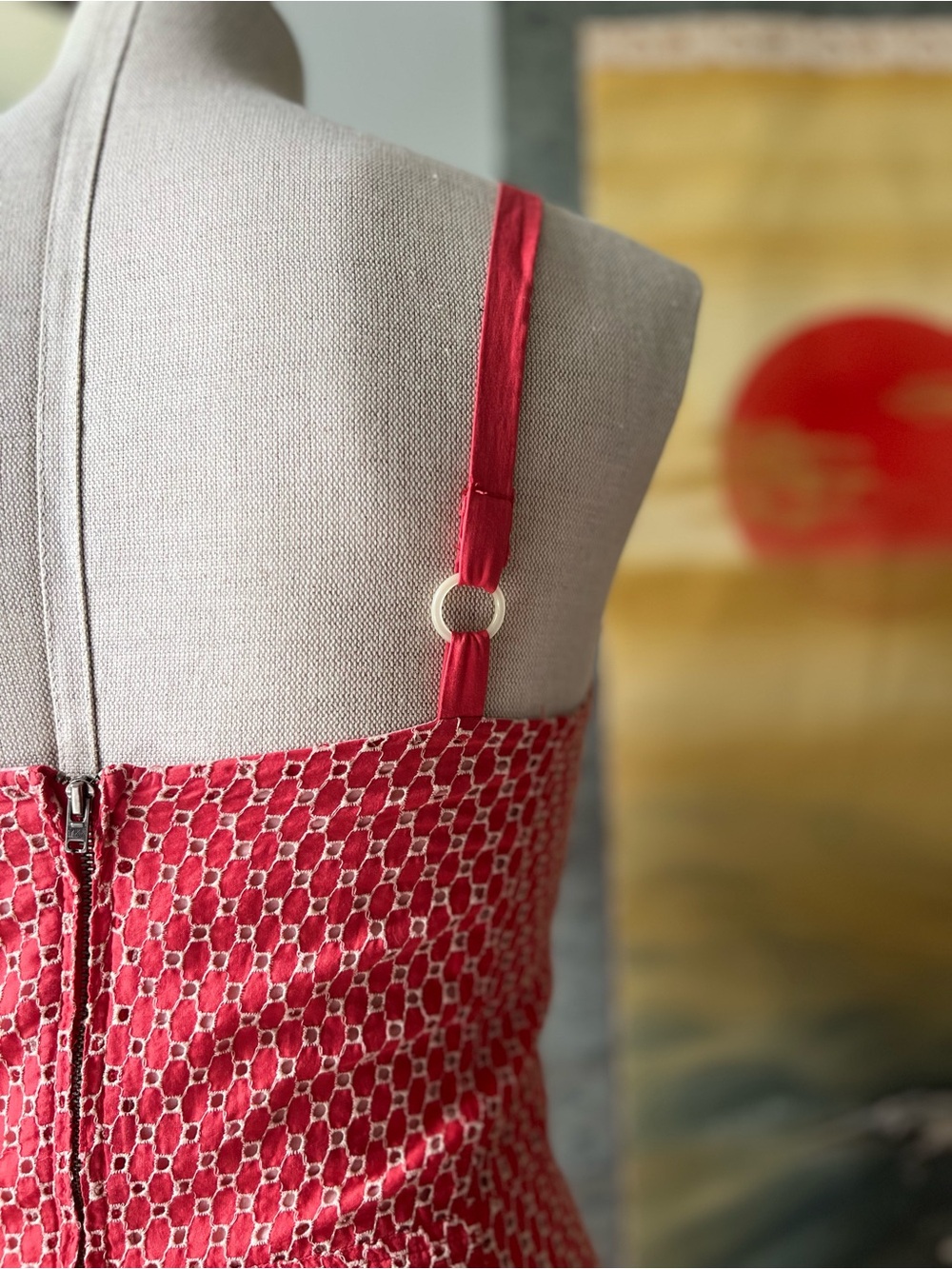Marc Jacobs Red embroidered Midi Dress with Side Buttons - Picture 6 of 8